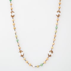 54" Peach and Sage Green Czech Bead Necklace, 1950s