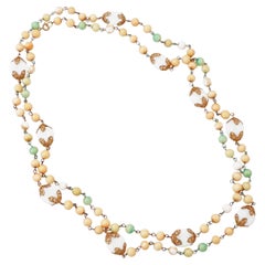 54" Peach and Sage Green Czech Bead Necklace, 1950s