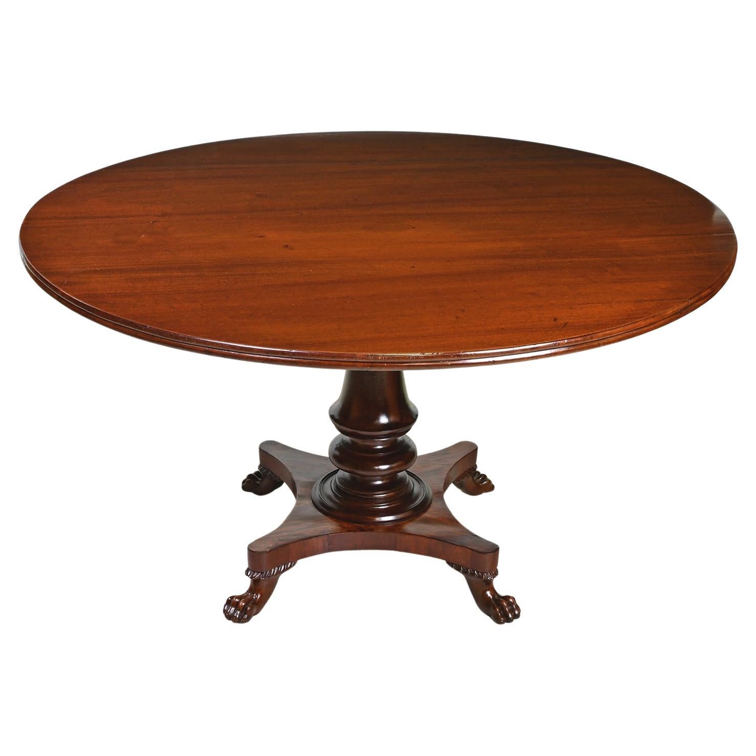 54" Round Dining Table in Mahogany with Center Pedestal Base For Sale