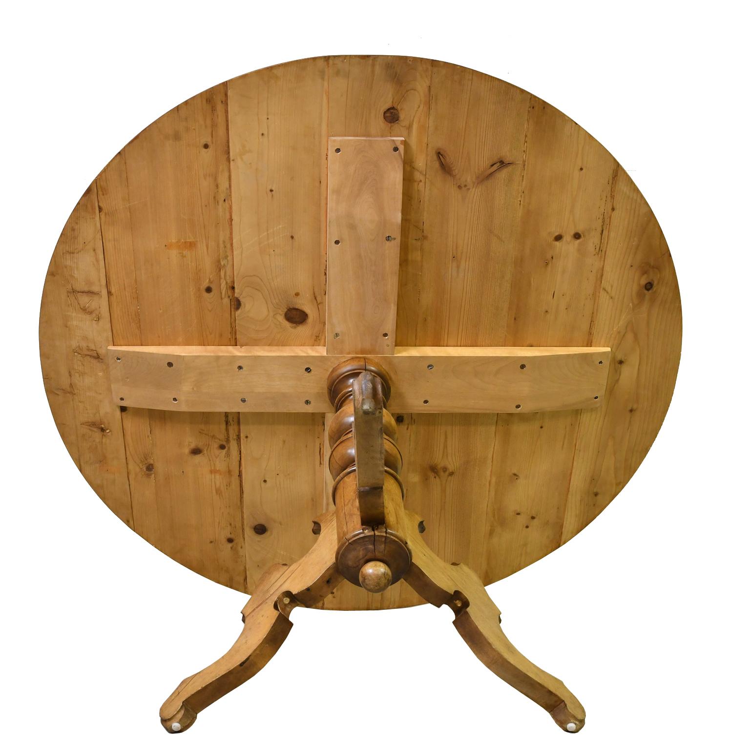 Round Dining Table in Repurposed Pine with Antique Pine Pedestal 1