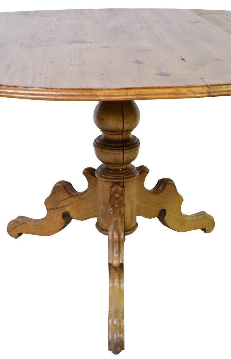 Round Dining Table in Repurposed Pine with Antique Pine Pedestal at 1stDibs