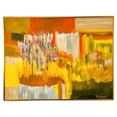 54" x 41" Large Vintage Mid Century Modern Signed Abstract Oil Painting 1960s