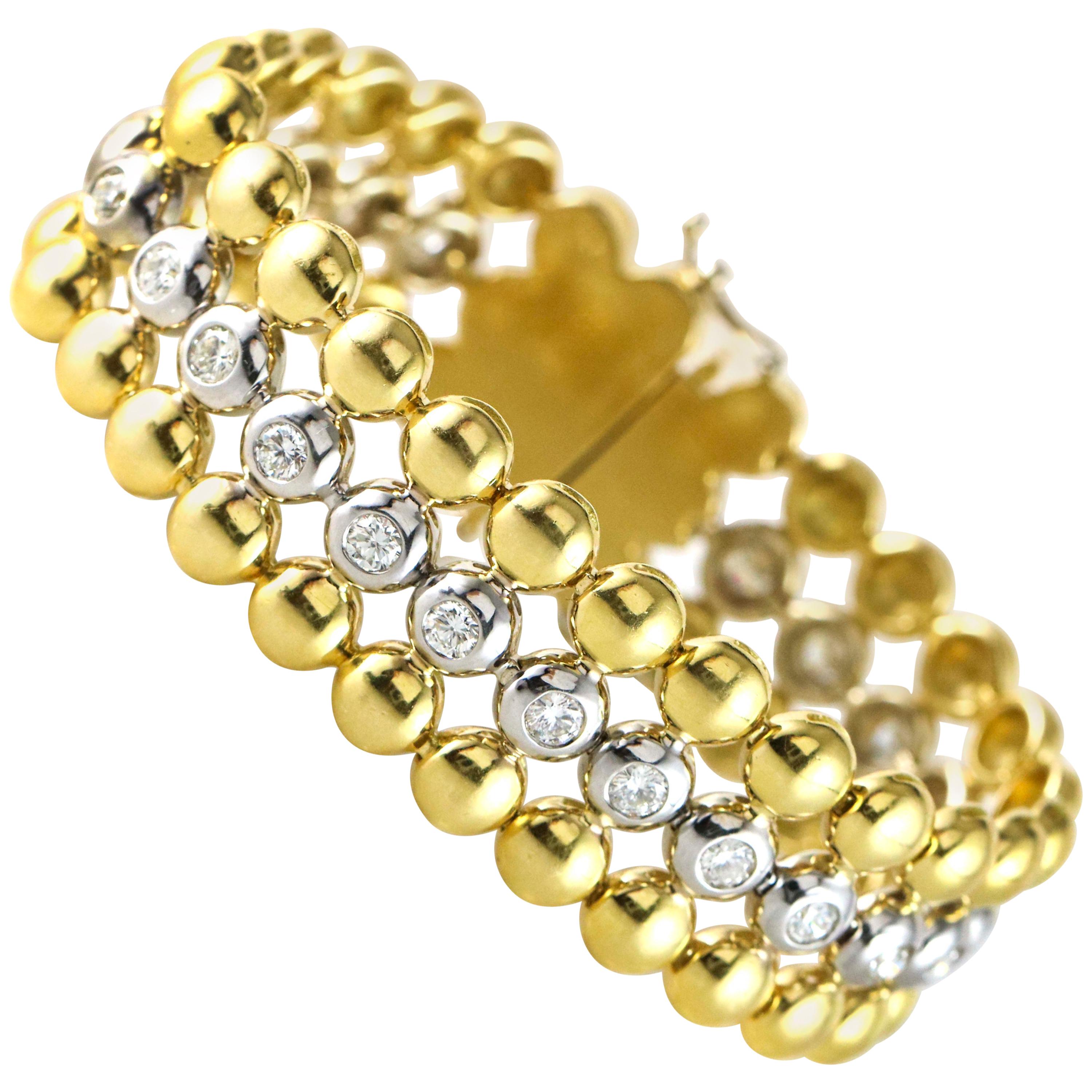 5.40 Carat 18 Karat White and Yellow Gold Diamond In-Line Bracelet For Sale
