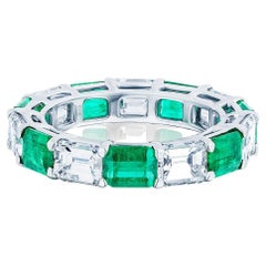 5.40 Carat Alternating Emerald and Diamond Eternity Band Ring