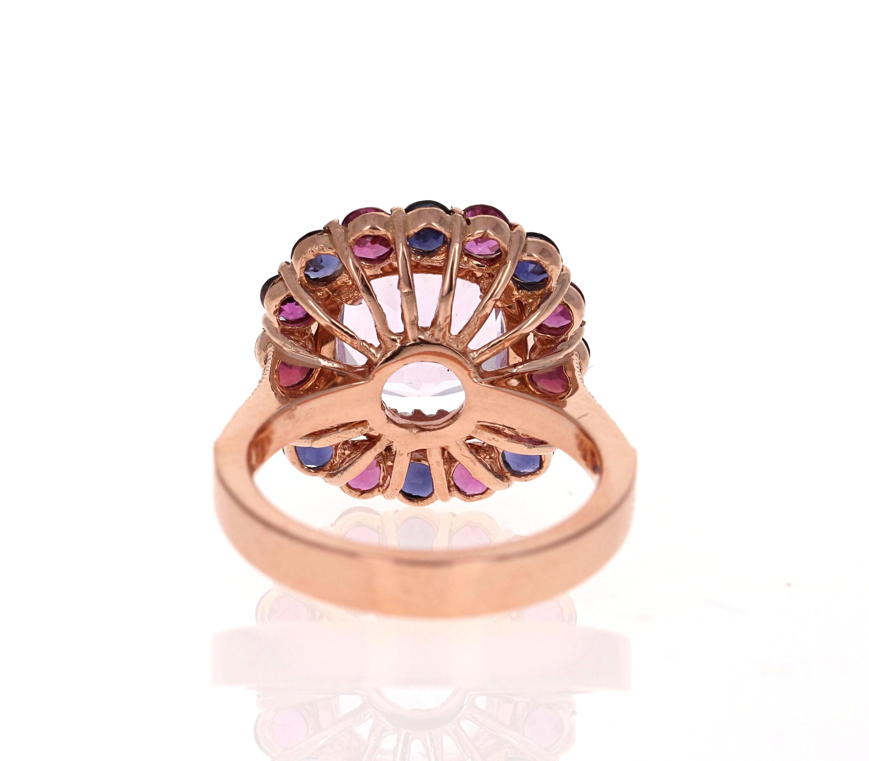 5.40 Carat Cushion Cut Amethyst Garnet Diamond 14 Karat Rose Gold Cocktail Ring In New Condition In Los Angeles, CA