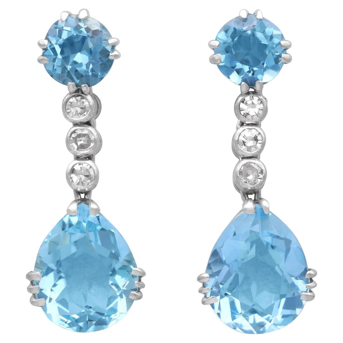 5.40 Carat Aquamarine 0.21 Carat Diamond 14k White Gold Drop Earrings Circa 1950