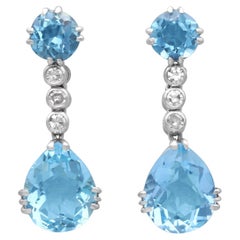 5.40 Carat Aquamarine 0.21 Carat Diamond 14k White Gold Drop Earrings Circa 1950