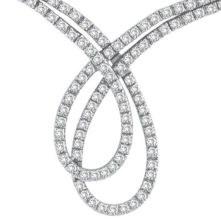 Art déco Collier de créateur en or blanc 14 carats avec diamants de 5,40 carats en vente