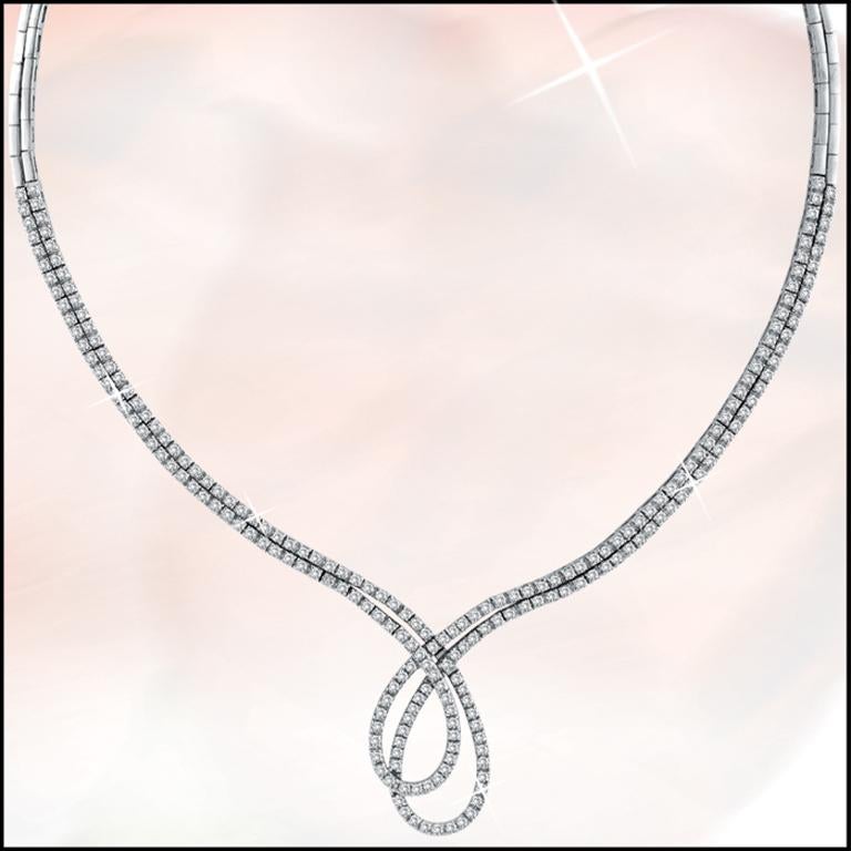 Taille ronde Collier de créateur en or blanc 14 carats avec diamants de 5,40 carats en vente