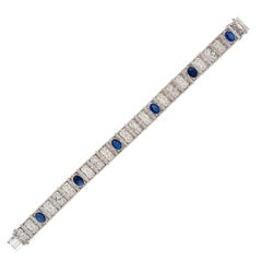 5.40 Carat Lab Grown Sapphire Diamond White Gold Link Bracelet