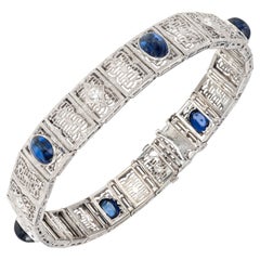 5.40 Carat Lab Grown Sapphire Diamond White Gold Link Bracelet