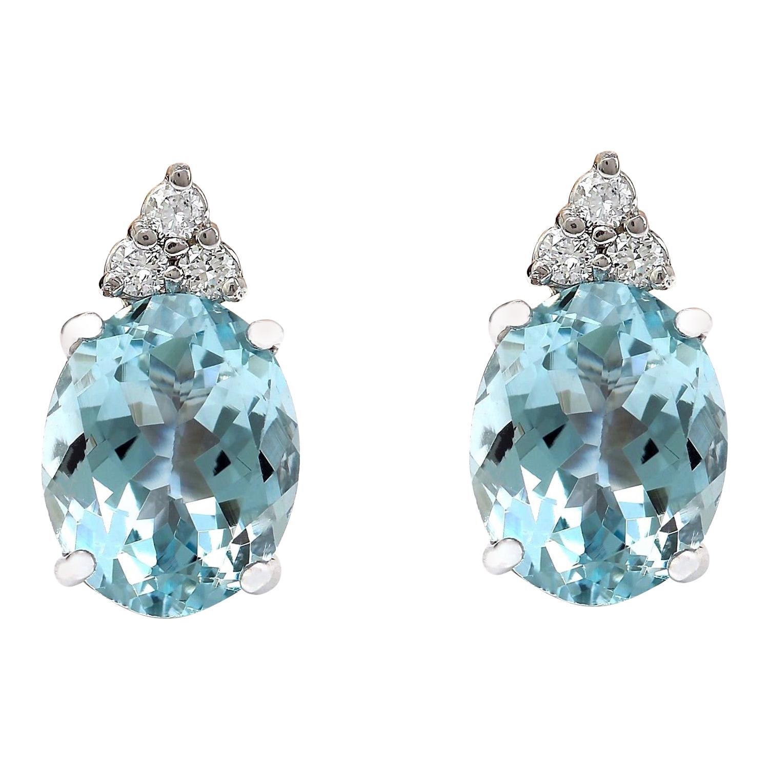 Natural Aquamarine Diamond Earrings In 14 Karat Solid White Gold  For Sale