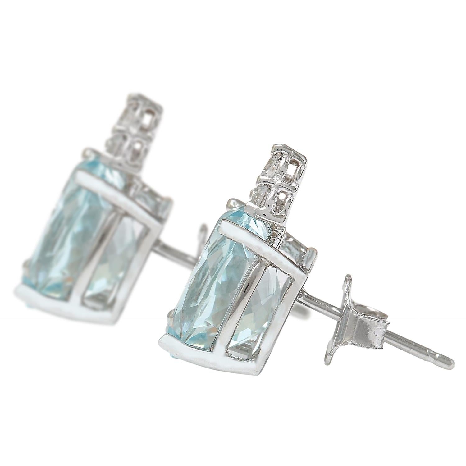 Oval Cut Natural Aquamarine Diamond Earrings In 14 Karat Solid White Gold For Sale