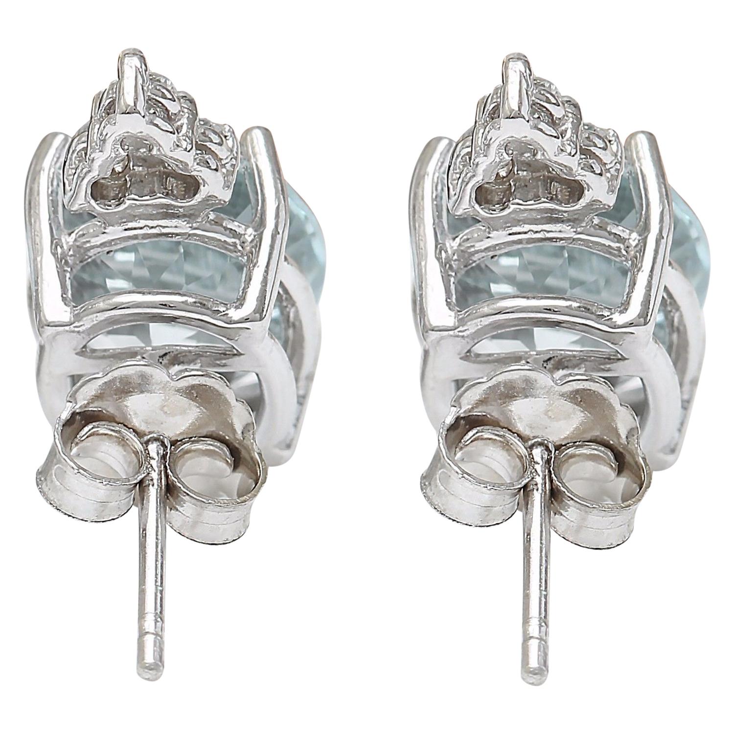Natural Aquamarine Diamond Earrings In 14 Karat Solid White Gold  In New Condition For Sale In Los Angeles, CA