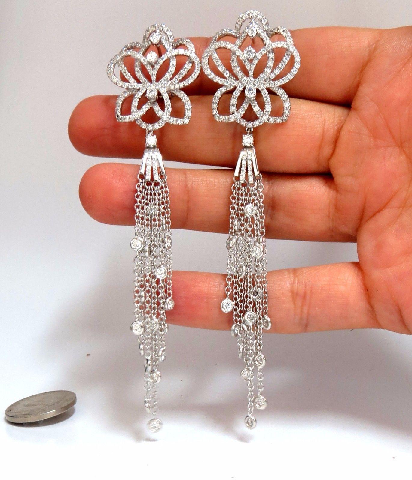 Women's or Men's 5.40 Carat Natural Diamonds Cluster Dangle Drop Earrings 18 Karat Gilt Deco For Sale