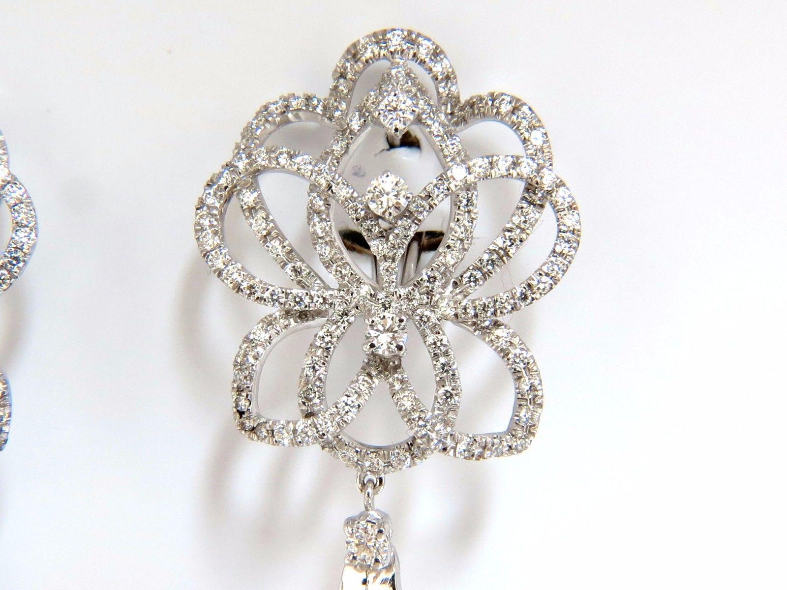 5.40 Carat Natural Diamonds Cluster Dangle Drop Earrings 18 Karat Gilt Deco For Sale 1