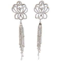 5.40 Carat Natural Diamonds Cluster Dangle Drop Earrings 18 Karat Gilt Deco*