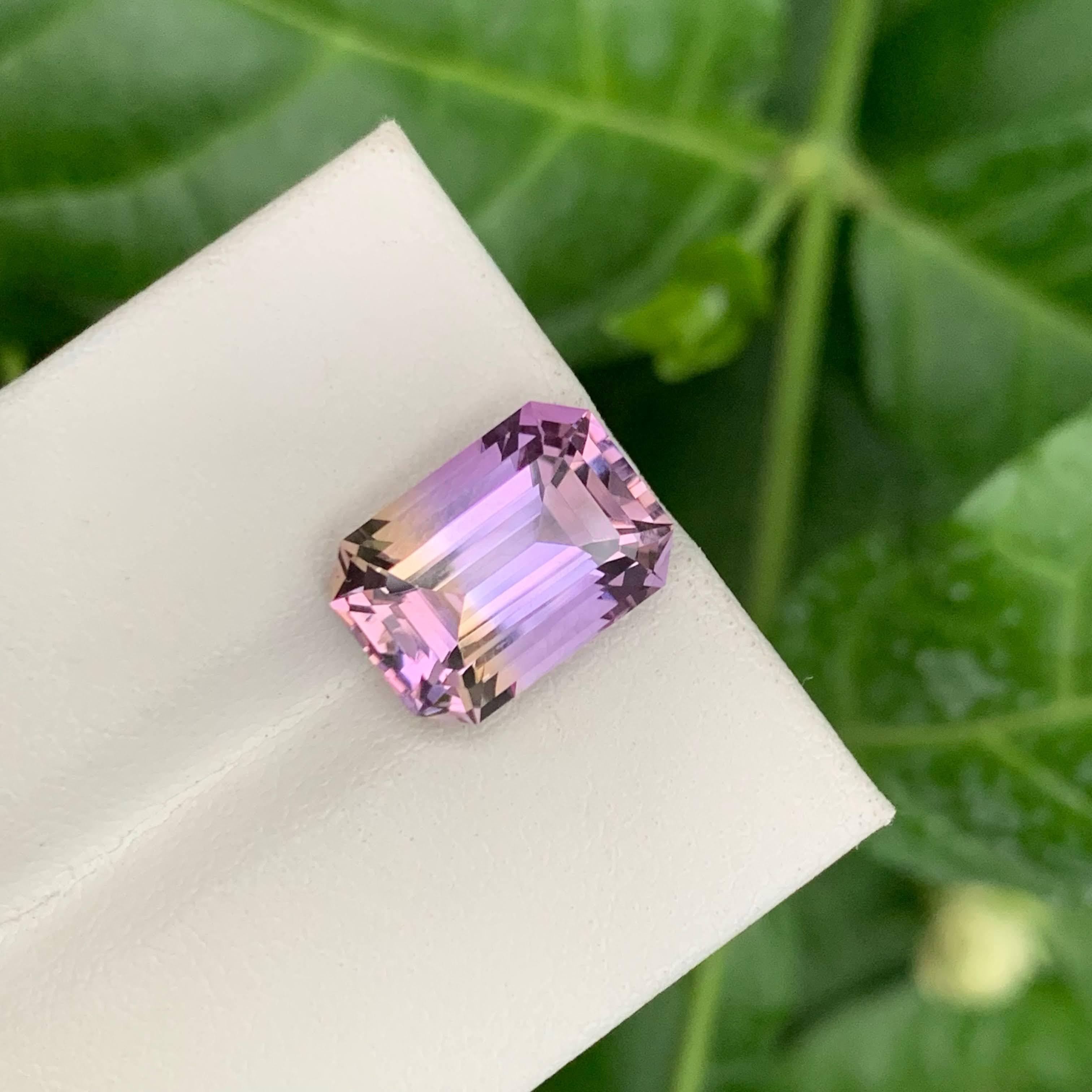 Women's or Men's 5.40 Carat Natural Loose Bi Color Ametrine Stone Emerald Cut Bolivian Gemstone For Sale