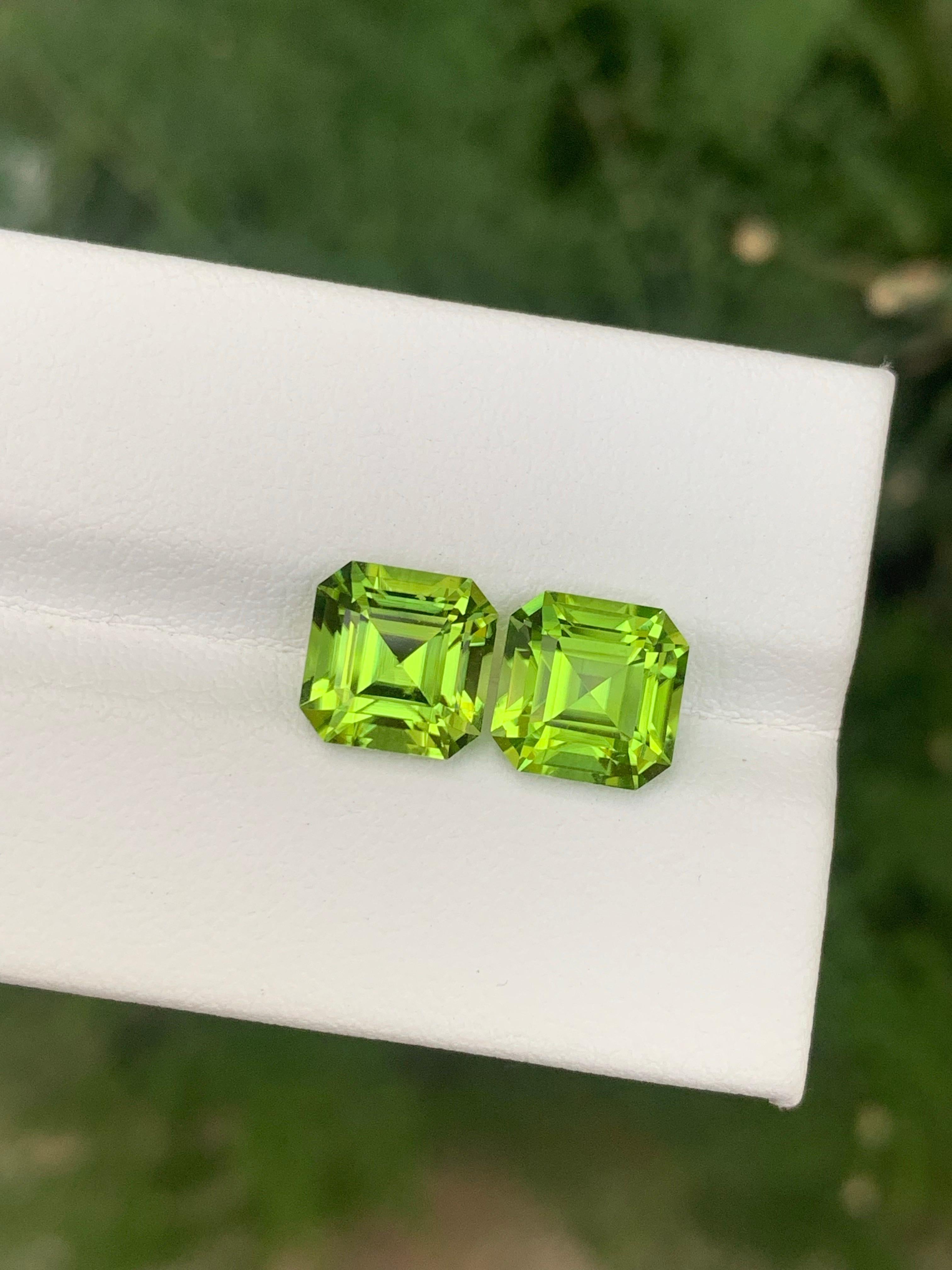 Arts and Crafts 5.40 Carat Natural Loose Peridot Pair Square shape Gemstone For Jewellery Making For Sale