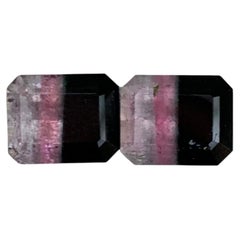 5.40 Carat Natural Loose Tri Colour Tourmaline Pair Emerald Shape Gemstone