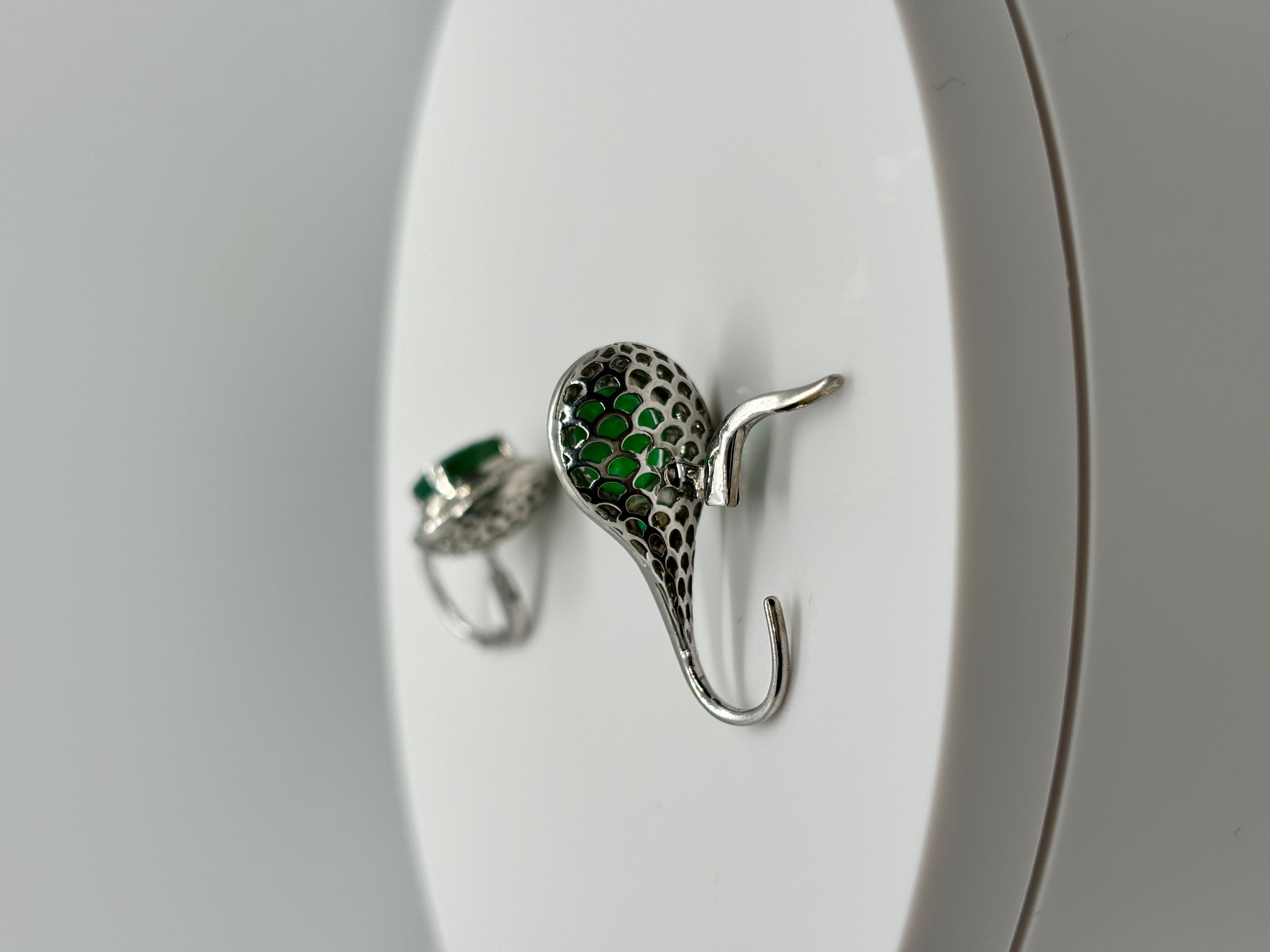Round Cut 5.40 Carats Natural Emerald and Diamond Oblate Earrings For Sale
