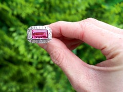 5.40 Carat Pink Tourmaline 1.75 Carat Diamond Platinum Cocktail Ring Circa 1945
