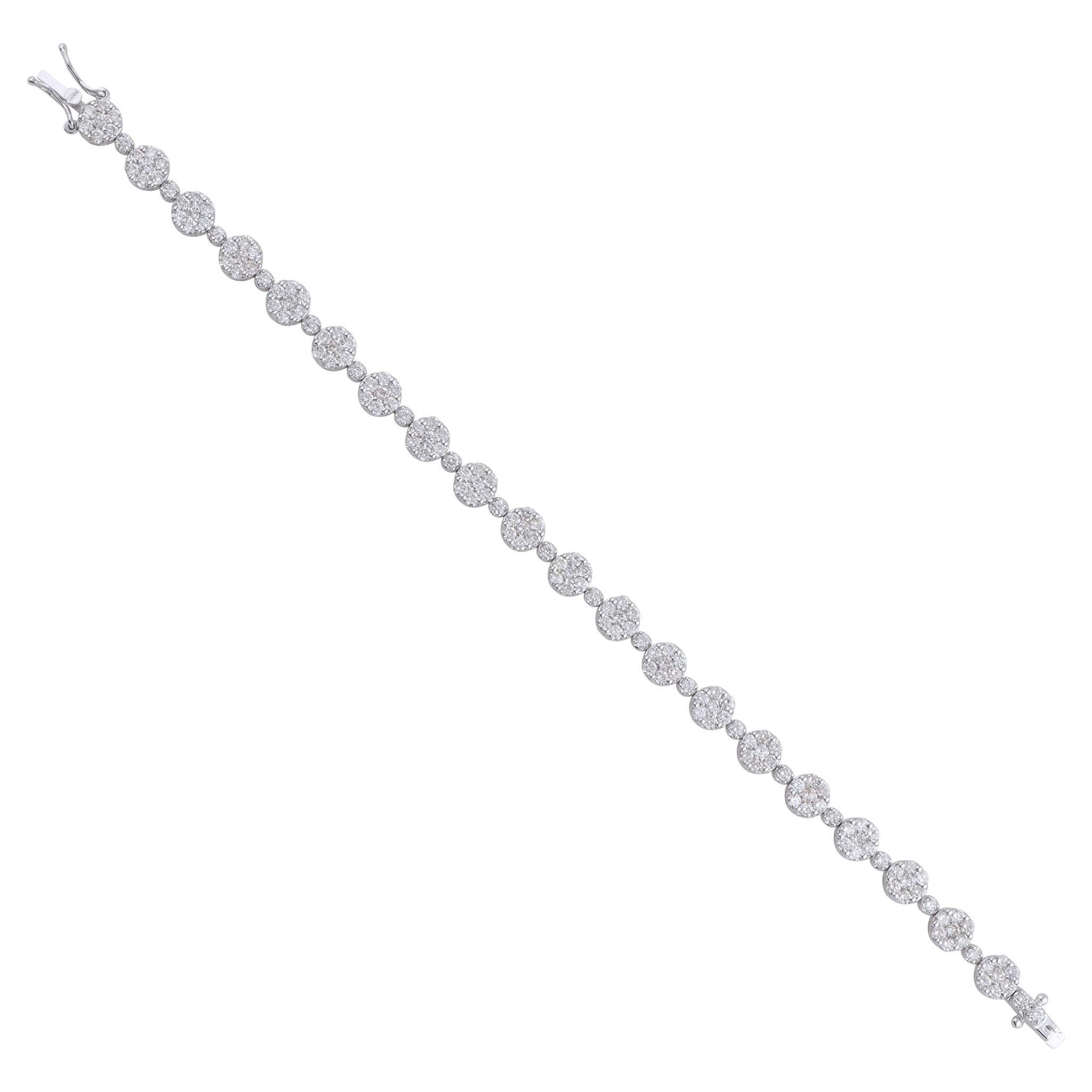 5.40 Quilates Diamante Redondo Real Racimo Clásico Pulsera de Tenis Oro Blanco 14k