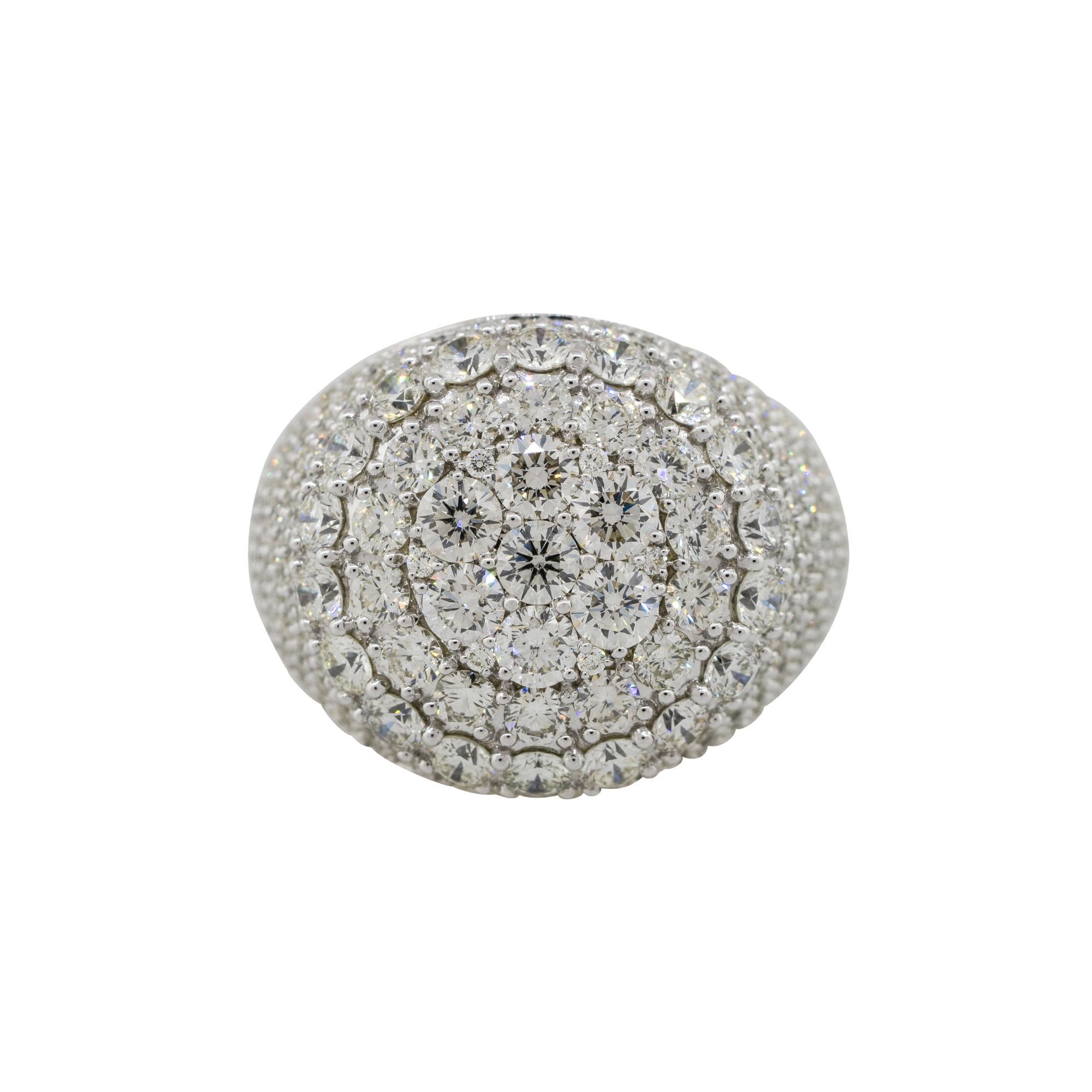 Material: 14k White Gold
Diamond Details: Approx. 5.45ct of round & baguette cut Diamonds. Diamonds are G/H in color and VS in clarity
Size: 10 
Measurements: 25 x 19.5 x 30mm
Weight: 20.9g (13.5dwt)
Additional Details: This item comes with a