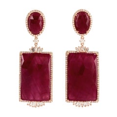 54.0 Carat Ruby Diamond 18 Karat Gold Earrings