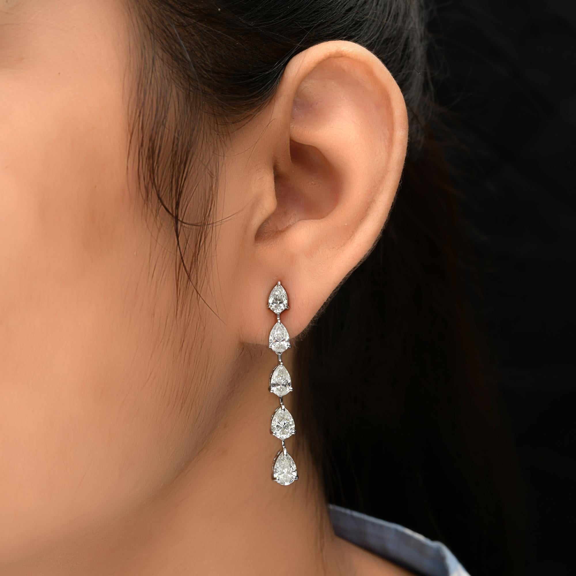 Modern 5.40 Carat SI/H Pear Brilliant Cut Diamond Dangle Earrings 18 Karat White Gold For Sale