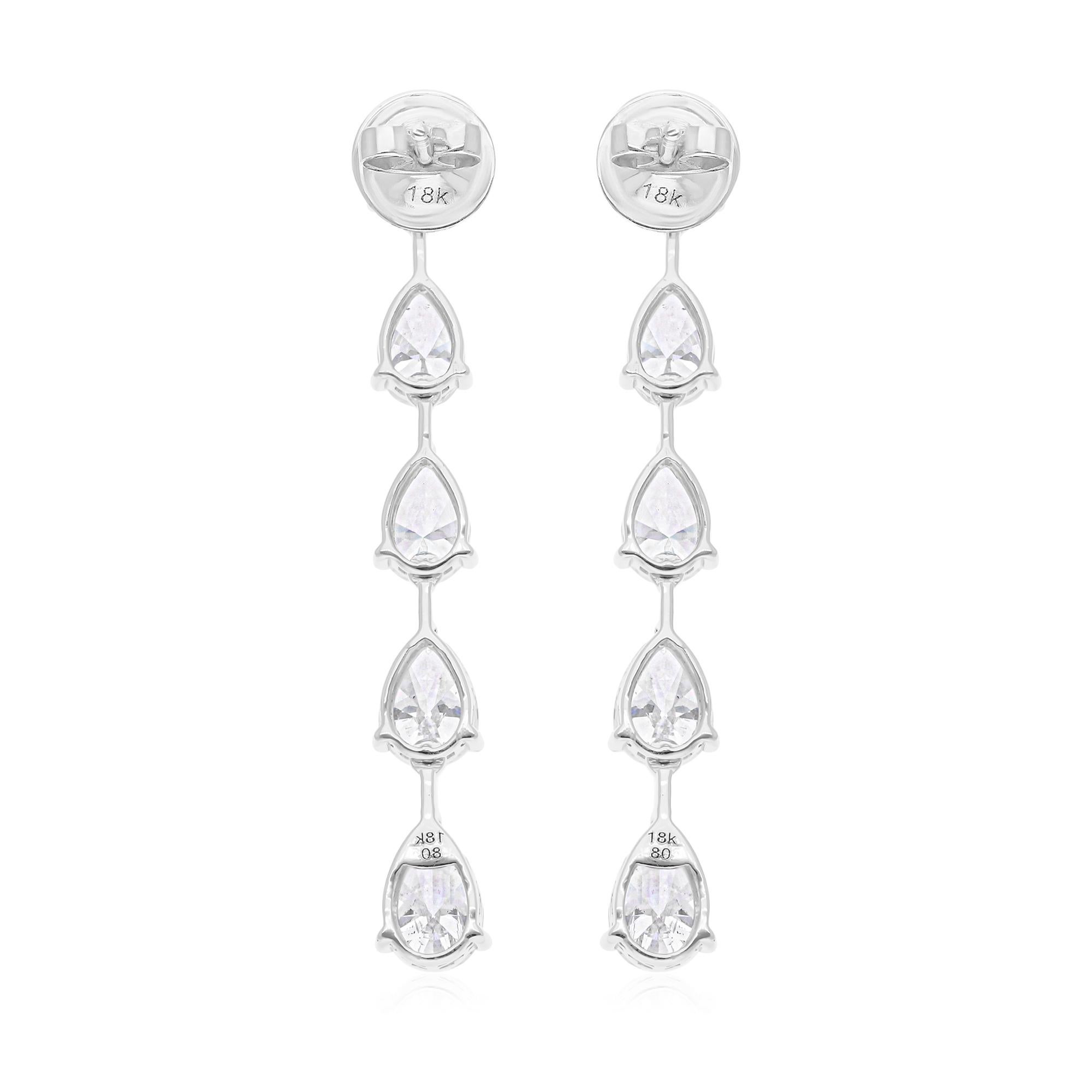Pear Cut 5.40 Carat SI/H Pear Brilliant Cut Diamond Dangle Earrings 18 Karat White Gold For Sale