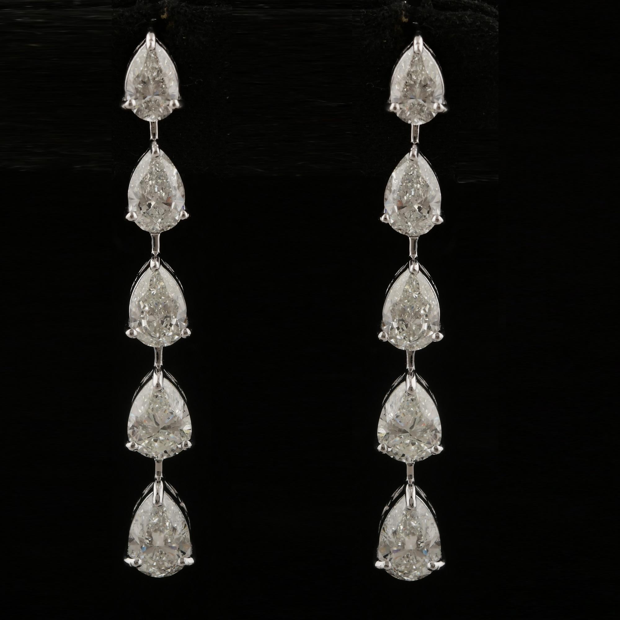 Women's 5.40 Carat SI/H Pear Brilliant Cut Diamond Dangle Earrings 18 Karat White Gold For Sale