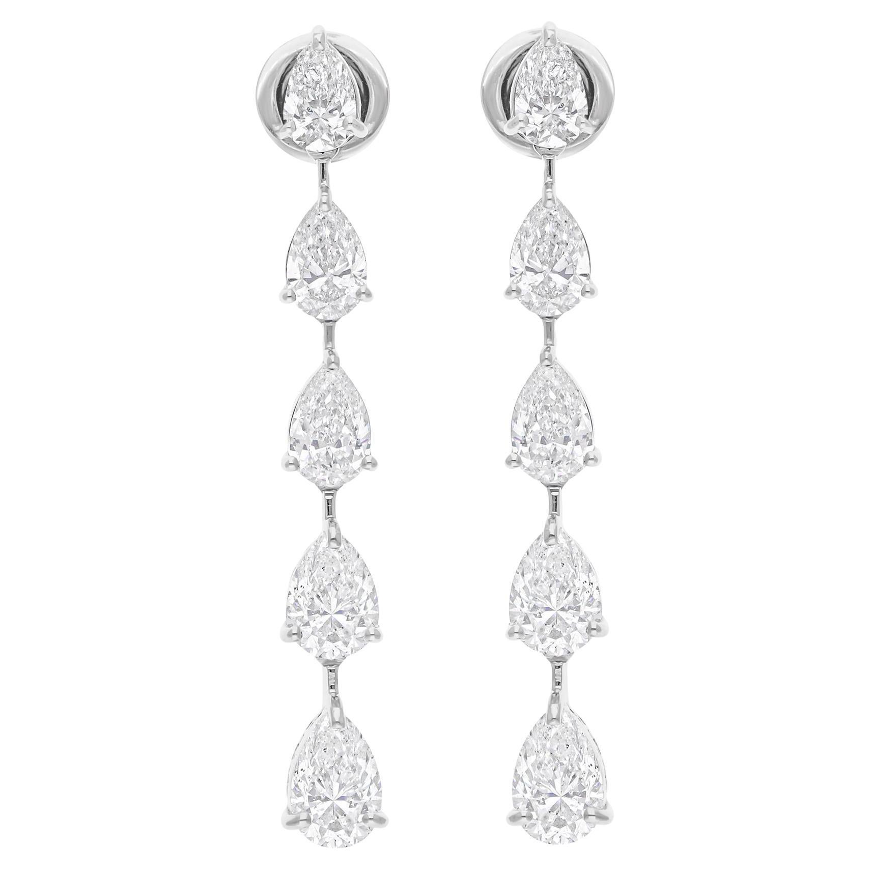5.40 Carat SI/H Pear Brilliant Cut Diamond Dangle Earrings 18 Karat White Gold