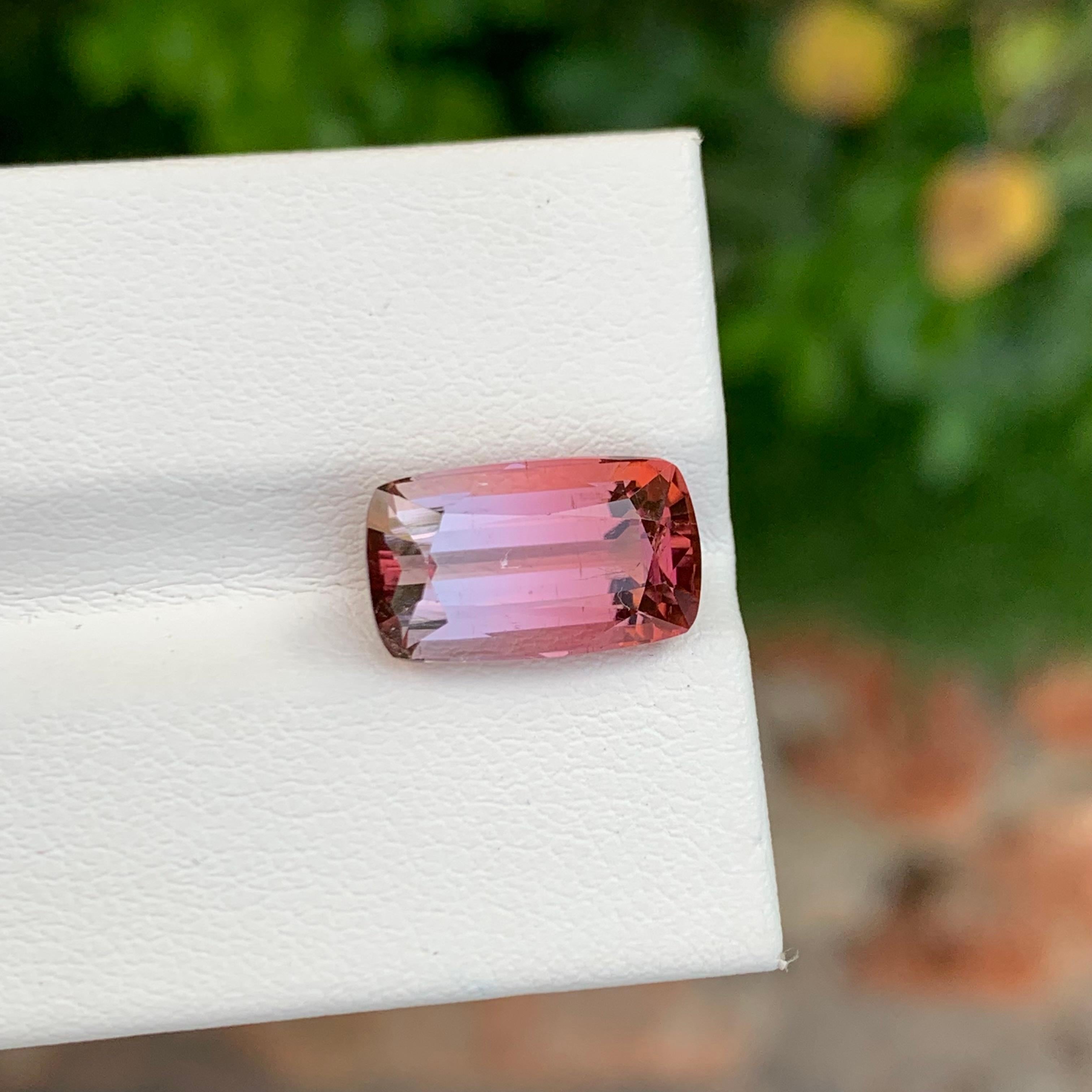 5.40 Carat Splendid Faceted Bi Colour Tourmaline Long Cushion Shape Gemstone For Sale 5