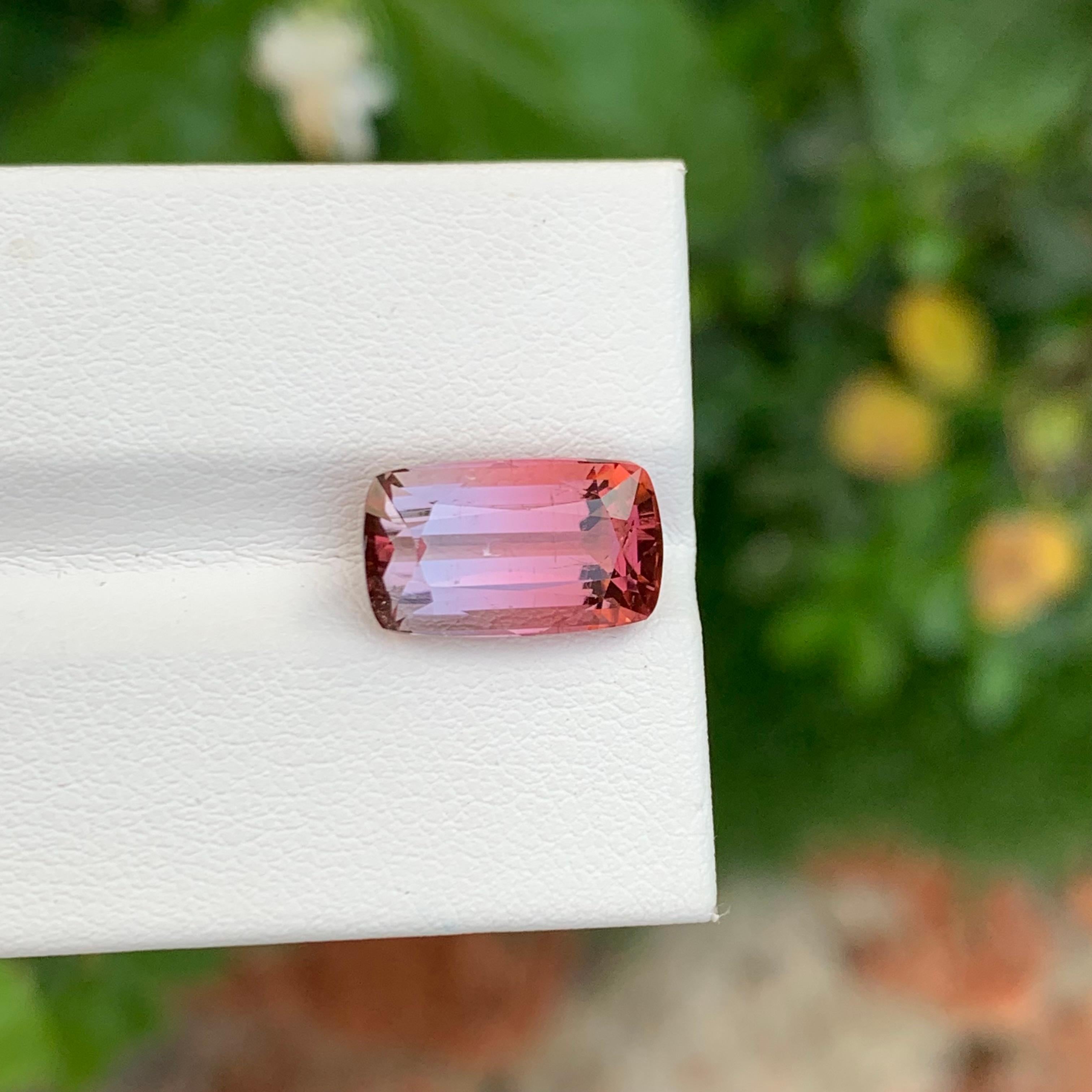 Cushion Cut 5.40 Carat Splendid Faceted Bi Colour Tourmaline Long Cushion Shape Gemstone For Sale
