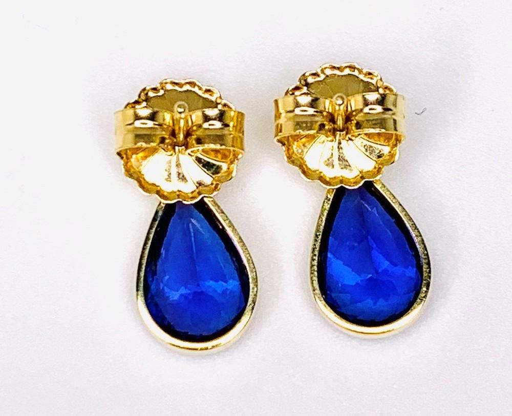 Artisan 5.40 ct. t.w. Tanzanite Pear, Diamond, 18k Yellow Gold Bezel Drop Post Earrings