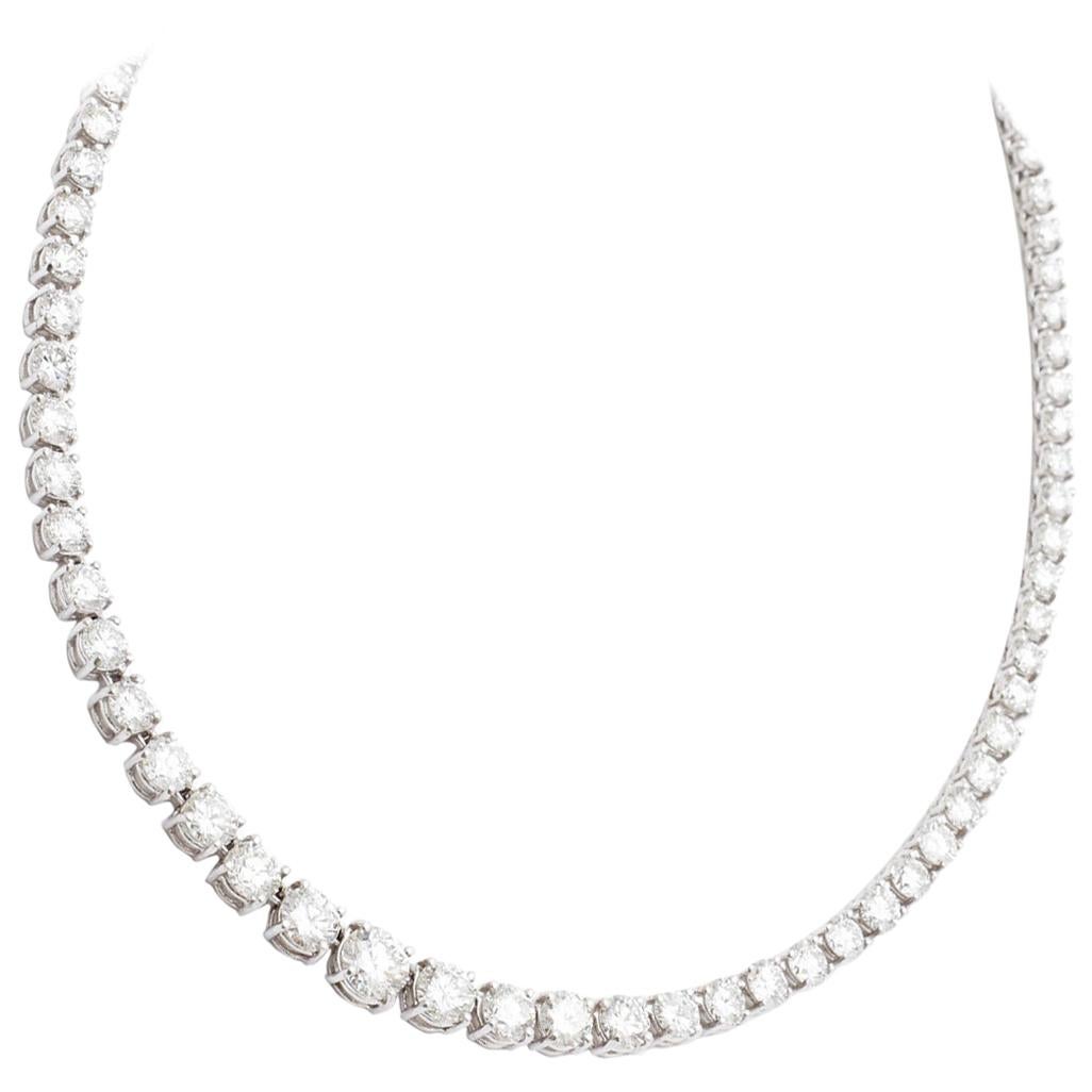 5.40 Carat Total 3 Prong Diamond Riviera Necklace in 14 Karat White Gold