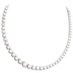 5.40 Carat Total 3 Prong Diamond Riviera Necklace in 14 Karat White Gold