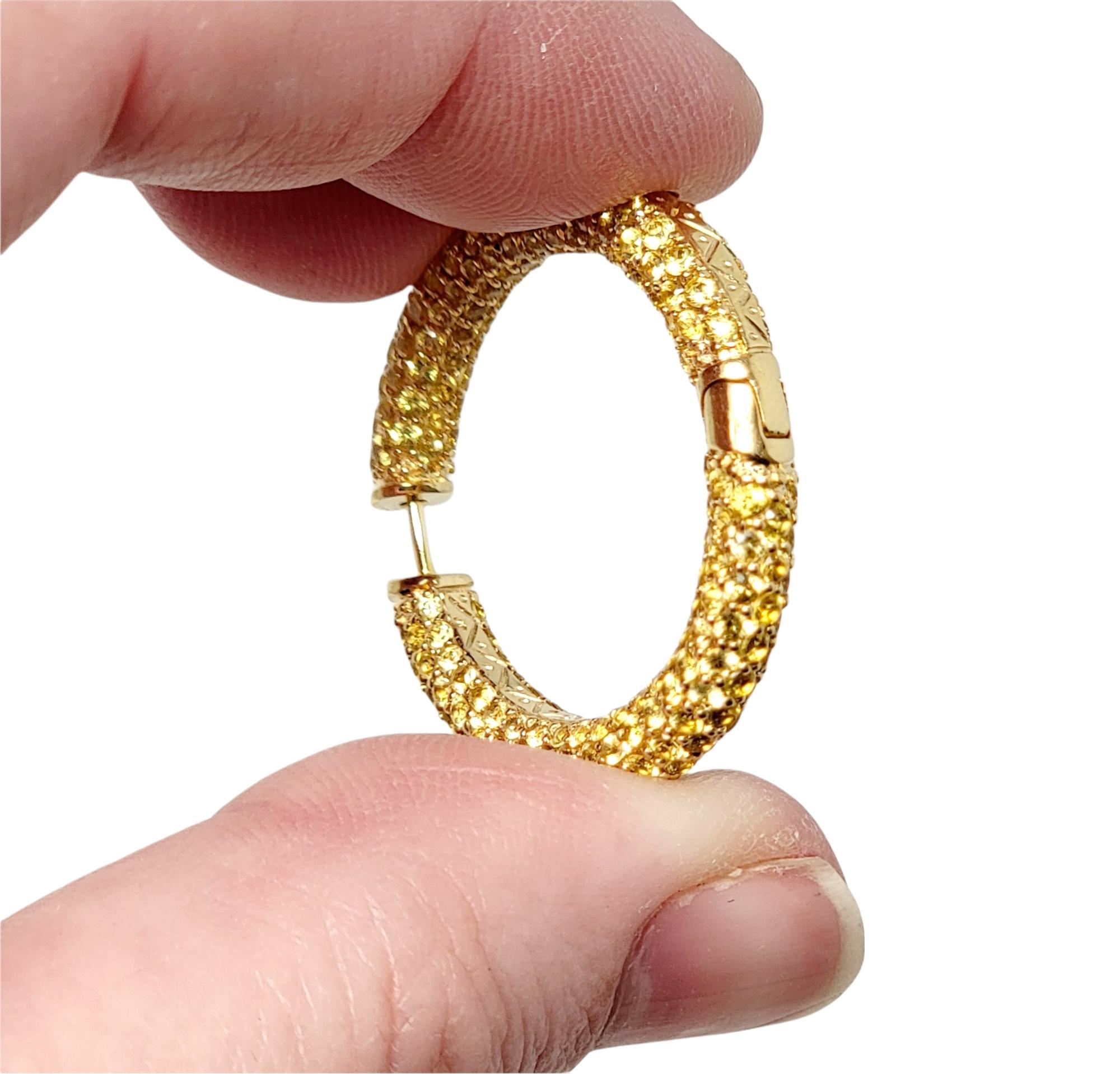 5.40 Carat Total Yellow Sapphire Inside-Out Hinged Hoop Earrings 14 Karat Gold For Sale 4