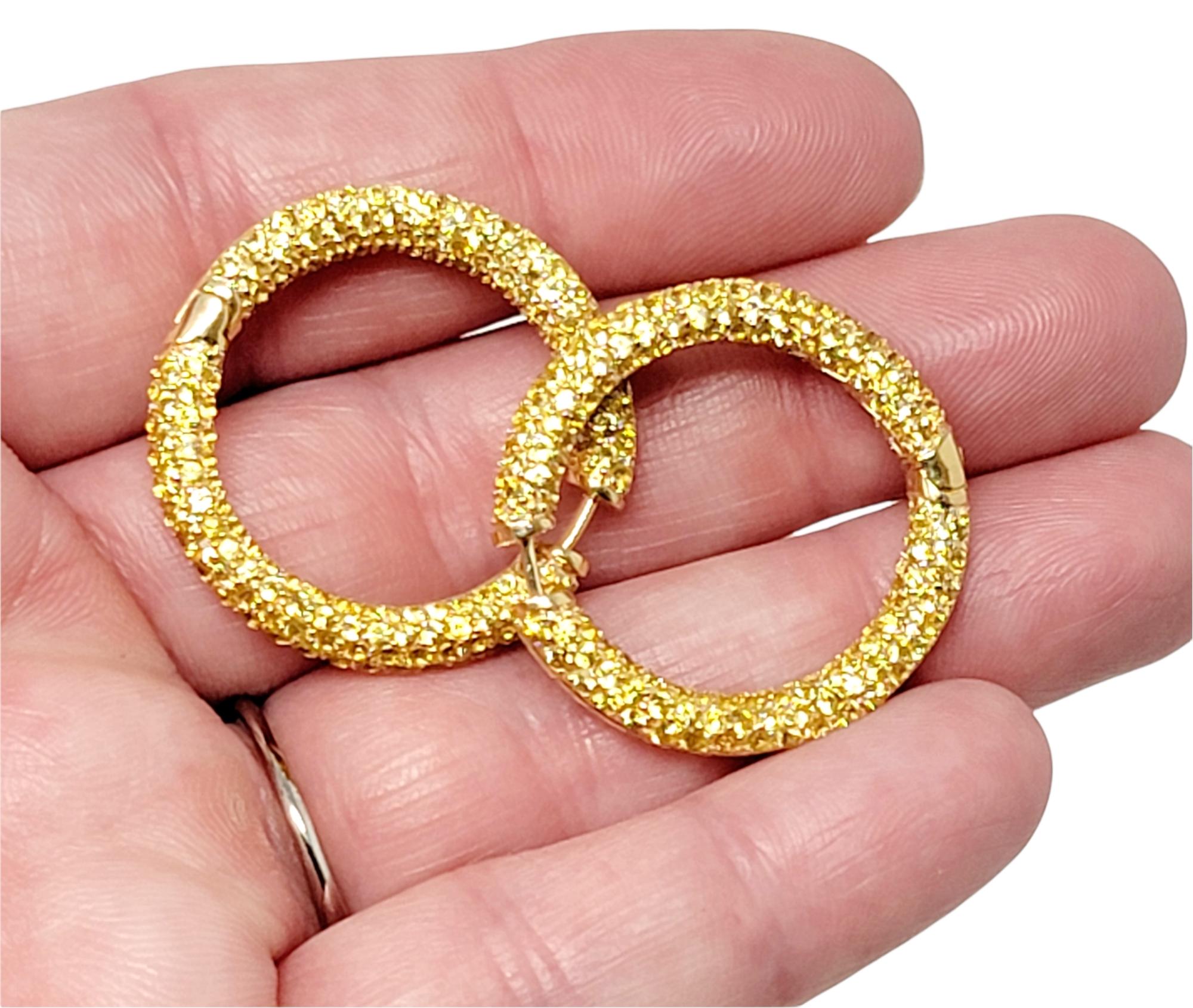 5.40 Carat Total Yellow Sapphire Inside-Out Hinged Hoop Earrings 14 Karat Gold For Sale 5