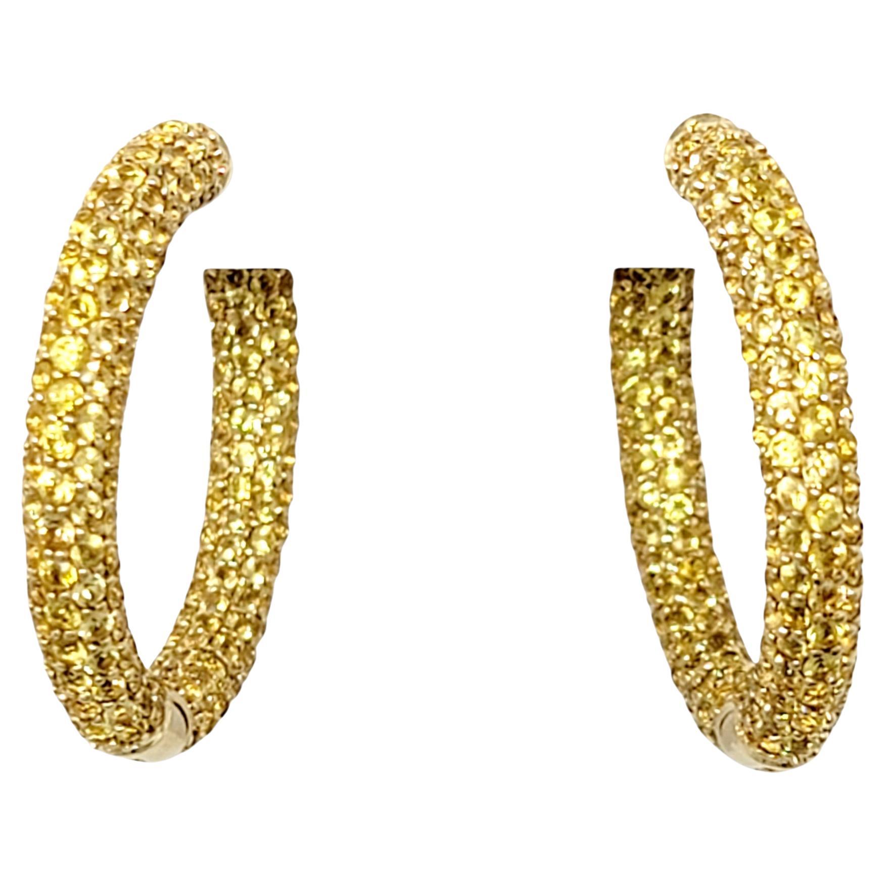 5.40 Carat Total Yellow Sapphire Inside-Out Hinged Hoop Earrings 14 Karat Gold For Sale