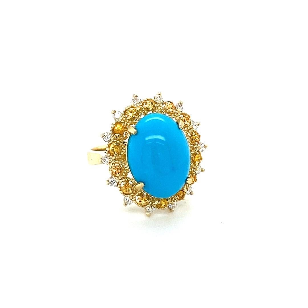 Art Deco 5.40 Carat Turquoise Diamond Yellow Gold Cocktail Ring For Sale