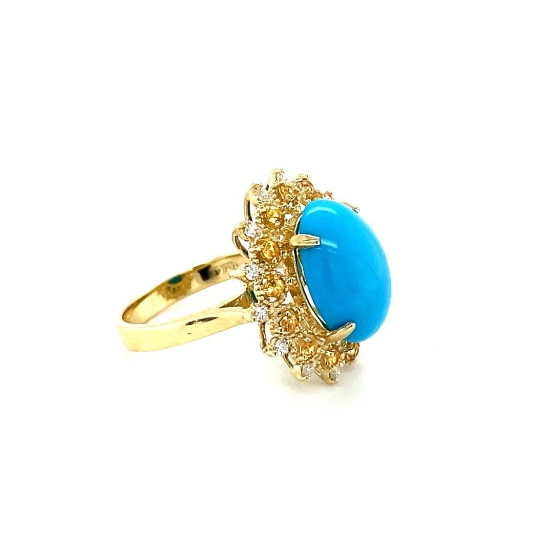5.40 Carat Turquoise Diamond Yellow Gold Cocktail Ring In New Condition For Sale In Los Angeles, CA