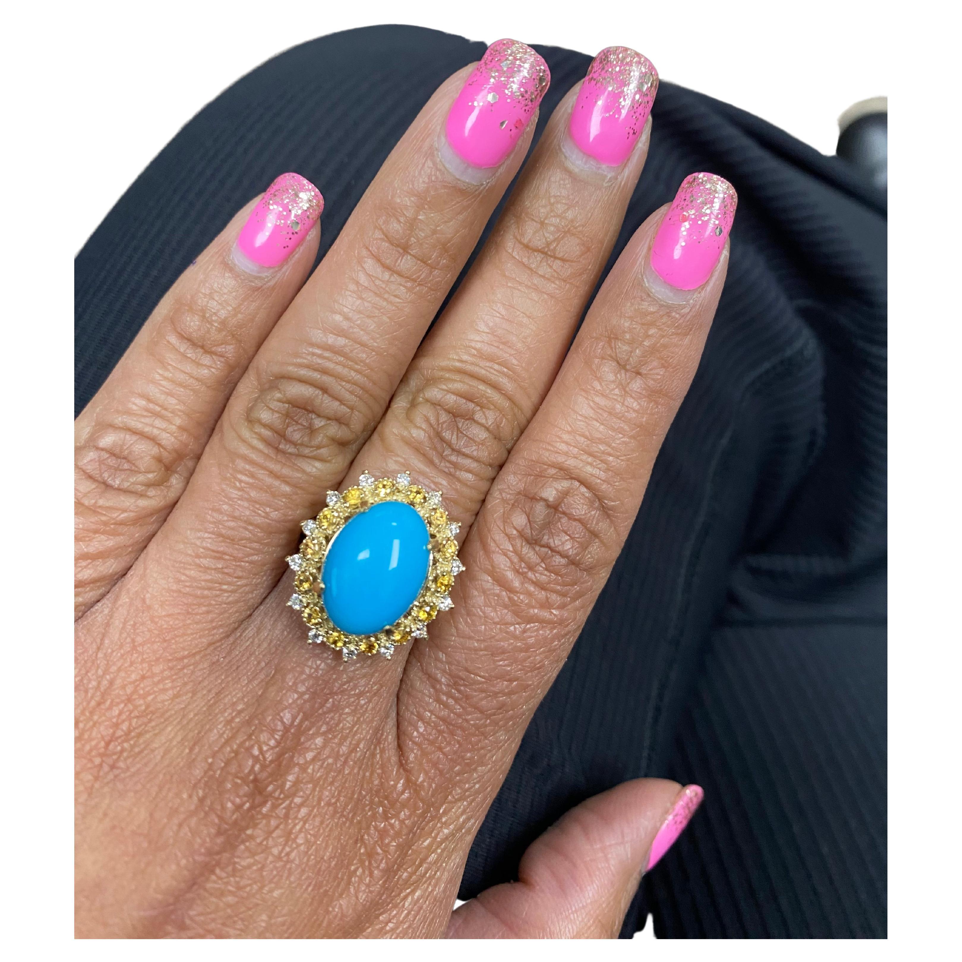 Women's 5.40 Carat Turquoise Diamond Yellow Gold Cocktail Ring For Sale