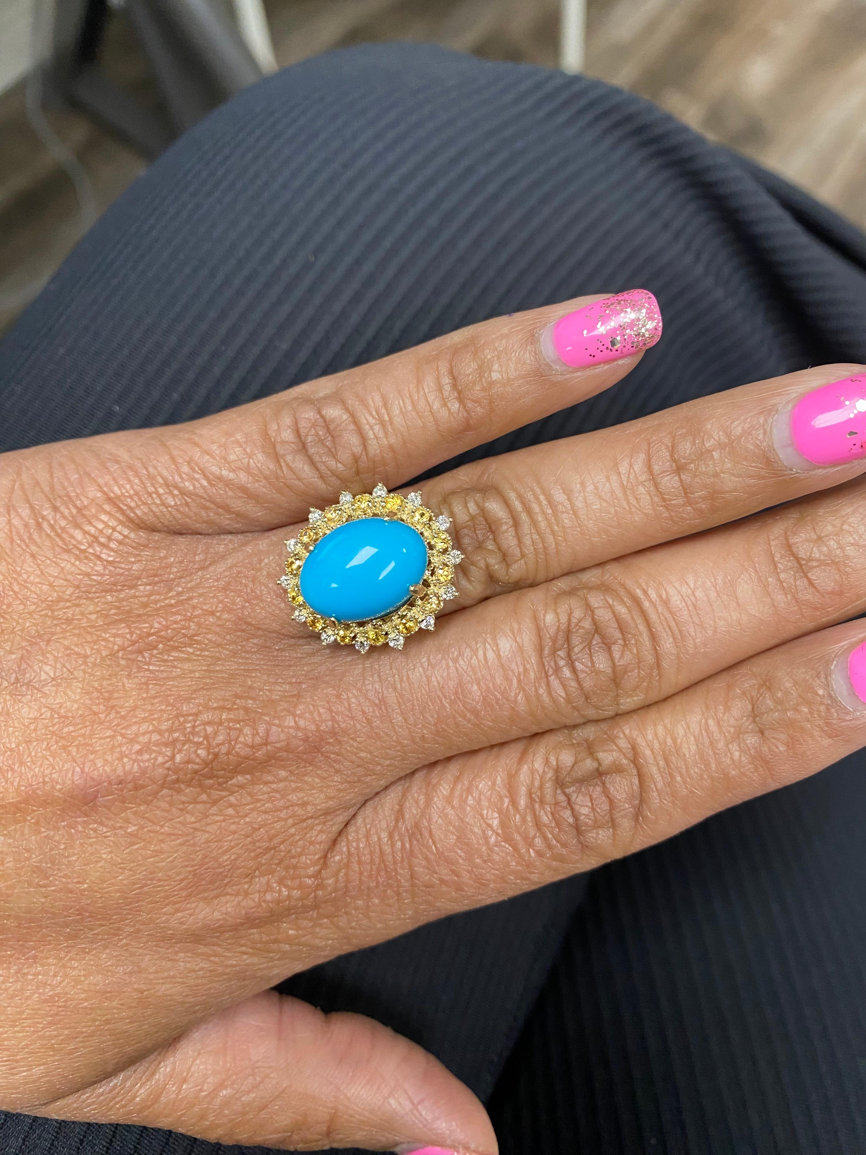 5.40 Carat Turquoise Diamond Yellow Gold Cocktail Ring For Sale 1