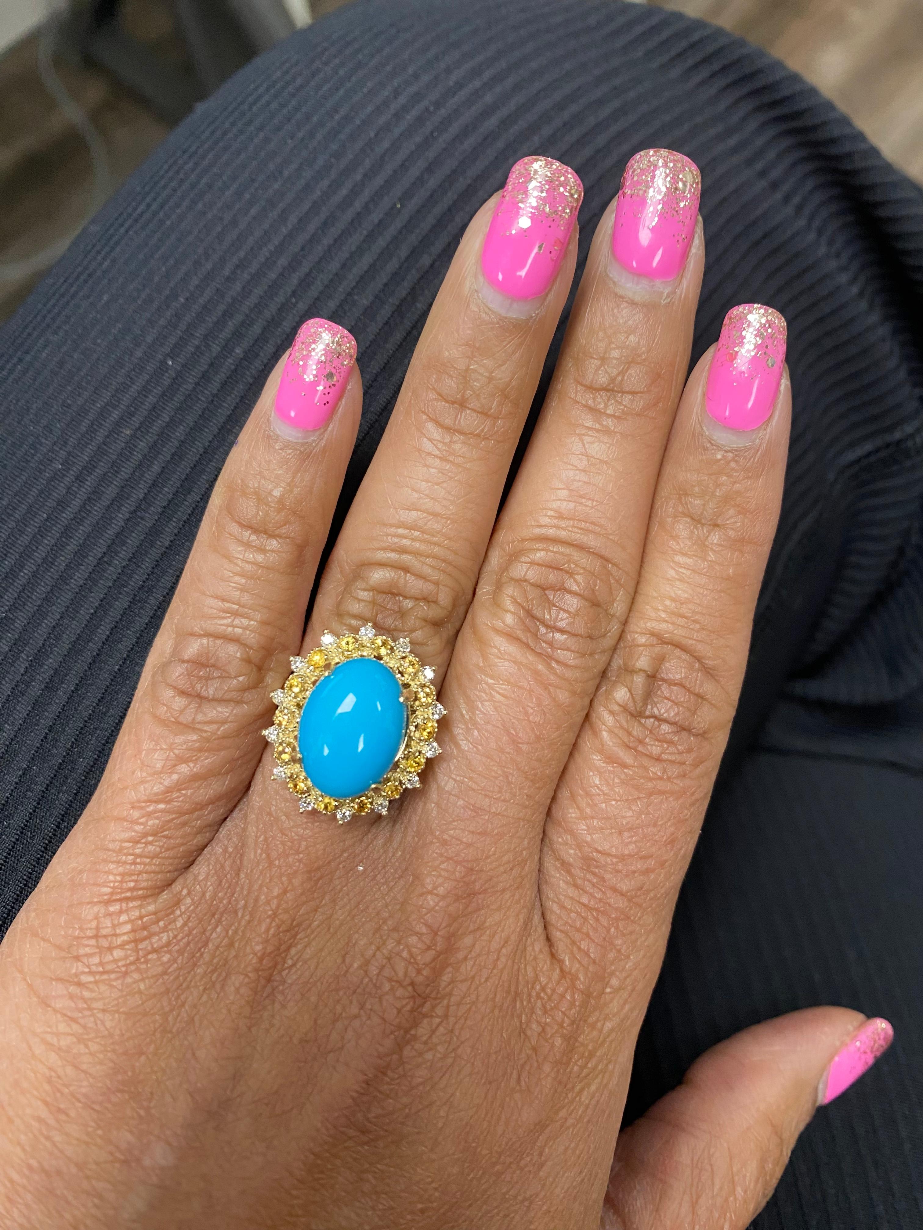 5.40 Carat Turquoise Diamond Yellow Gold Cocktail Ring For Sale 2
