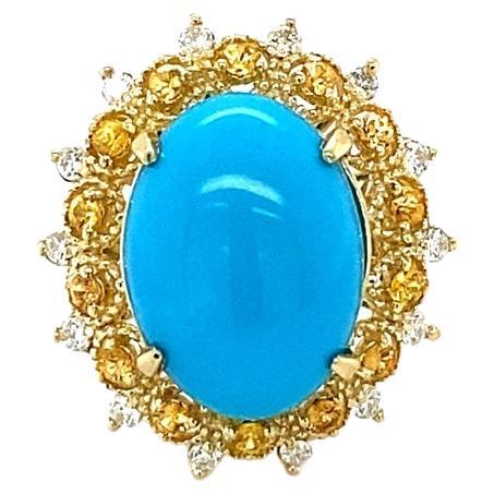 5.40 Carat Turquoise Diamond Yellow Gold Cocktail Ring For Sale