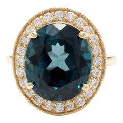 14 Karat massiver Weißgold Ring mit 5,40 Karat beeindruckendem natürlichen Aquamarin und Diamant