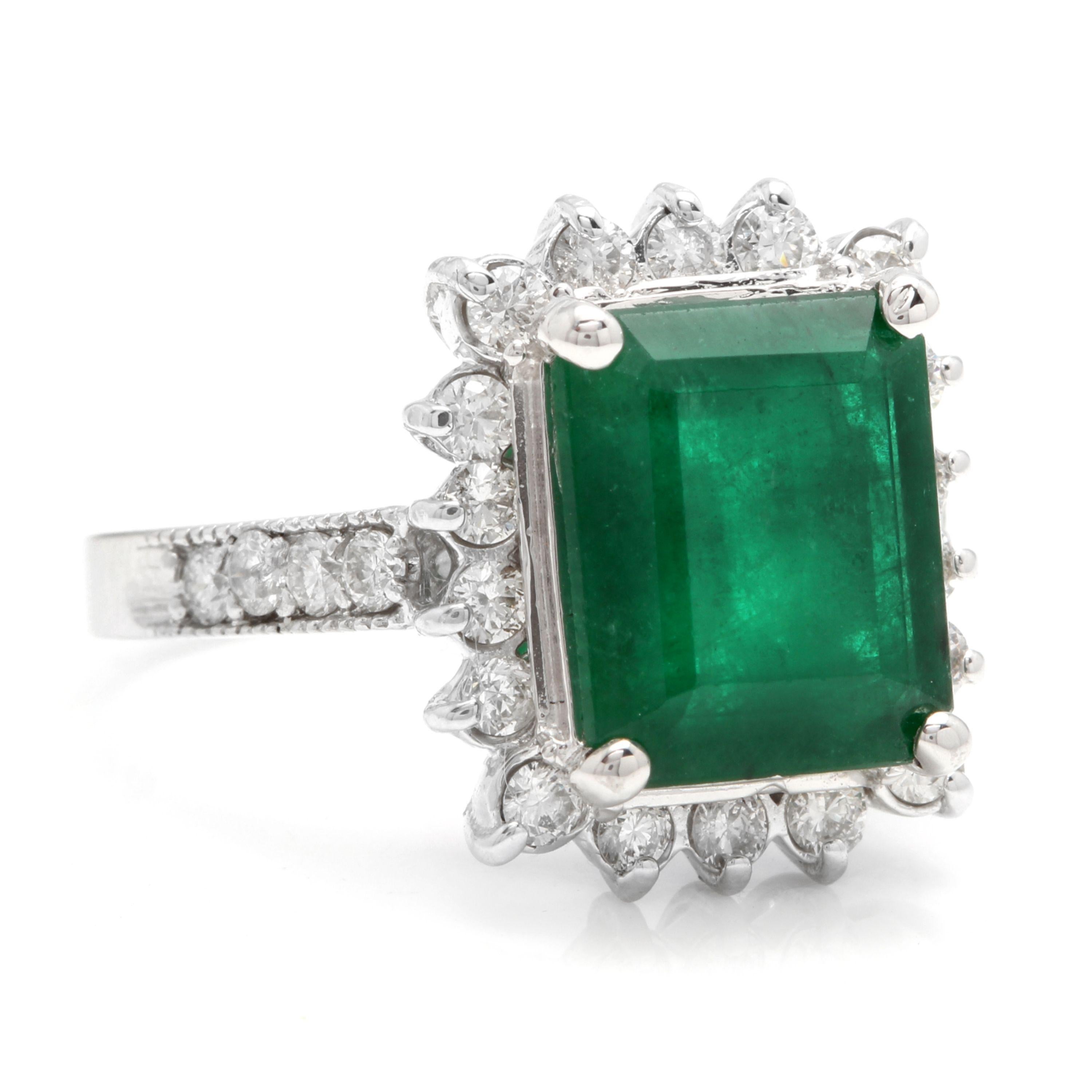 5.40 Carats Natural Emerald and Diamond 14K Solid White Gold Ring

Total Natural Green Emerald Weight is: Approx. 4.50 Carats

Emerald Measures: Approx. 11 x 8mm

Natural Round Diamonds Weight: Approx. 0.90 Carats (color G-H / Clarity