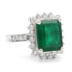 5.40 Carat Natural Emerald and Diamond 14 Karat Solid White Gold Ring